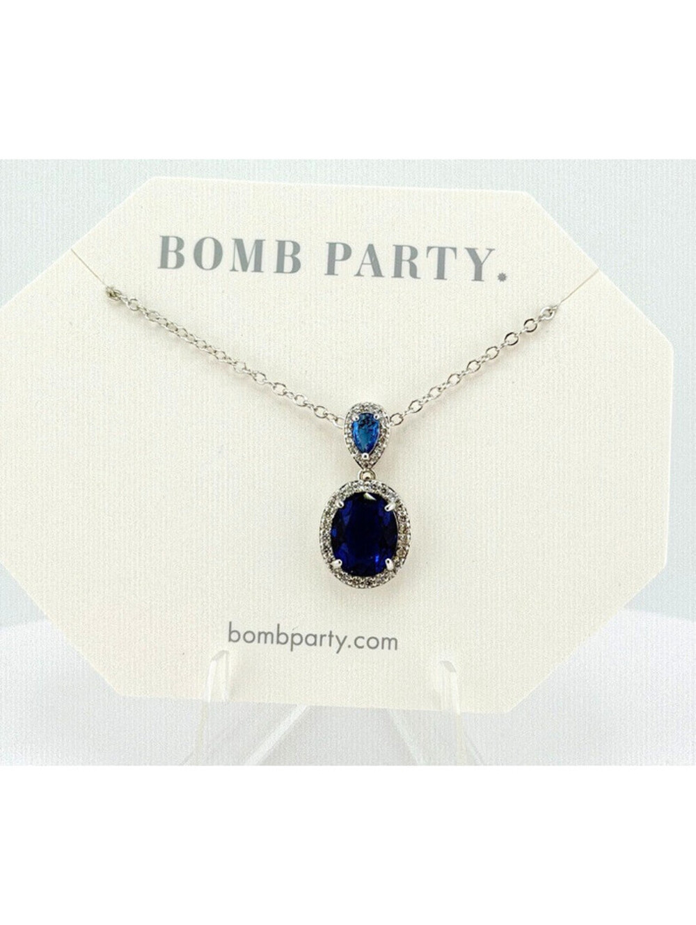Royal Blue Oval Halo Pendant Necklace